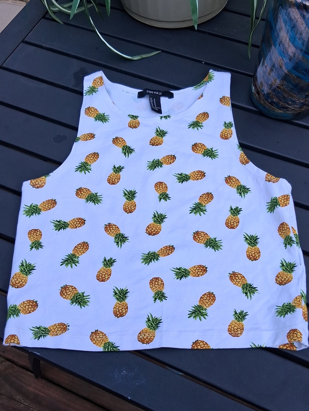 Forever 21 White Tank Top with Yellow Pineapple Print - Picture 4 of 4